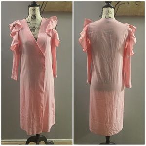 Cold ruffle shoulder wrap dress